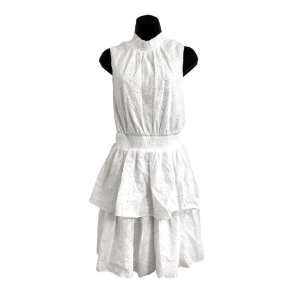 Laundry white eyelet elastic waist tiered neck tie sleeveless dress size 2 new - Picture 3 of 16
